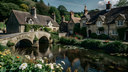 an idyllic scene of a picturesque village nestled