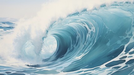 Majestic Curling Ocean Wave with Foamy Crest Captured in Motion