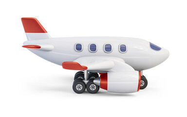 Airplane with orange decor isolated on transparent background. 3D render right view