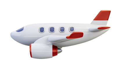 Flying airplane with orange decor isolated on transparent background. 3D render left view