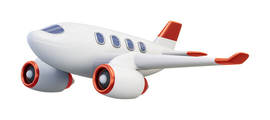 Flying airplane with orange decor isolated on transparent background. 3D render left front view