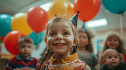 Joyful Children at Birthday Party with Balloons