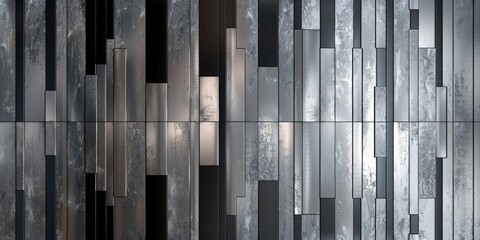 Obraz premium A geometric composition of columns of rectangles in gray, black and muted rust