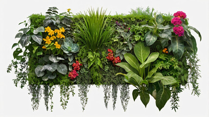 Fototapeta premium a piece of gray-toned garden walls made of cut-out green plants and flowers.