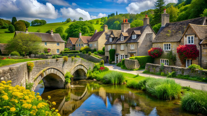 Obraz premium an idyllic scene of a picturesque village nestled