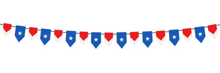 Bunting garland on white background, For USA Independence Day. Vector illustration.