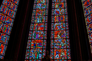 Stained glass window from Amiens Cathedral France. These superb stained-glass windows are in perfect condition and feature magnificent colors.