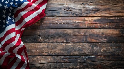 Fototapeta premium American Flag Draped on Rustic Wooden Background
