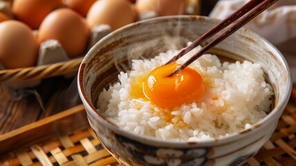 卵かけご飯のクローズアップ