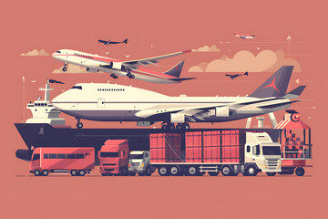 Cargo transportation by airplane, truck, and ship, symbolizing global logistics