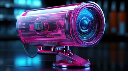 Illustration a cutting edge CCTV camera with neon accents