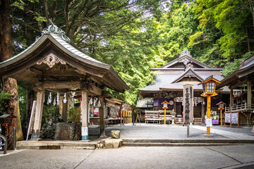 Obraz premium Arakura Fuji Sengen Shrine, forest shrine, wooden, shrine vermilion, mount fuji, chureito pagoda, japan