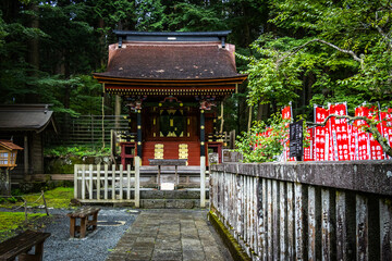 Kitaguchi Hongu Fuji Sengen Shrine, wooden shrine, vermilion, mount fuji, shinto shrine, forest...