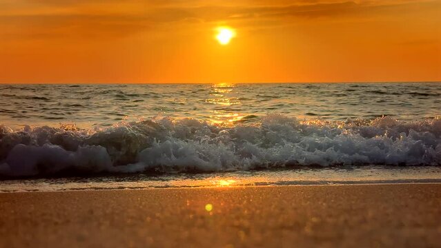 Empty tropical beach and seascape during colorful sunset in Sarasota, Florida