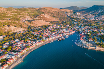 Aerial view of old town Foca with historical Aegean houses