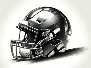 Fototapeta premium American football helmet drawing featuring black details. The design is modern and sophisticated, perfect for showcasing cutting-edge sports equipment and style. 