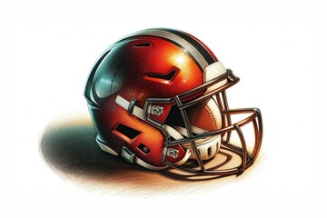 Fototapeta premium American football helmet drawing with a sleek design and vibrant colors. The illustration emphasizes the reflective surface and detailed craftsmanship, ideal for contemporary sports marketing.