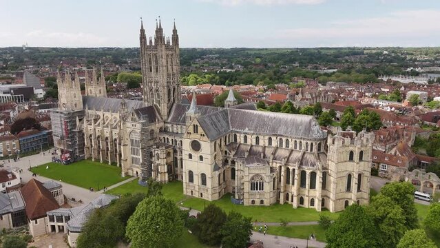 Flight around Canterbury Cathedral in United Kingdom - aerial drone photography