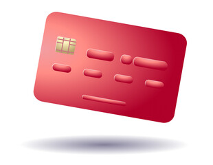 Red credit card illustration, red colored credit card on transparent layer.