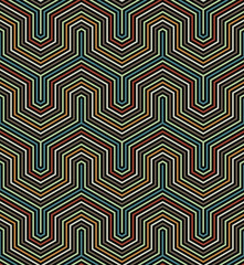 Seamless abstract geometric pattern with angular striped waves. Multicolored horizontal zigzag lines. Ethnic design in retro style.