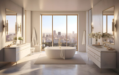 Modern bathroom with large window