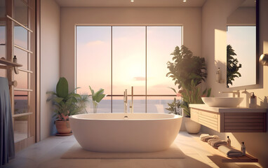 Modern bathroom with large window
