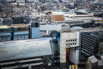 Fototapeta premium view from Kyoto Tower at sunset, aerial view over kyoto, japan, urban, sunset, dawn, metropolis