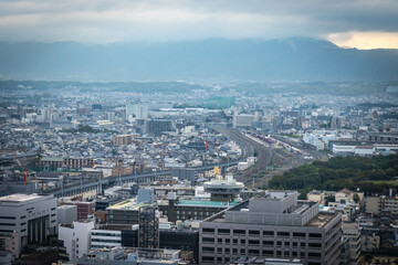 view from Kyoto Tower at sunset, aerial view over kyoto, japan, urban, sunset, dawn, metropolis
