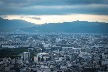 view from Kyoto Tower at sunset, aerial view over kyoto, japan, urban, sunset, dawn, metropolis