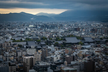 view from Kyoto Tower at sunset, aerial view over kyoto, japan, urban, sunset, dawn, metropolis