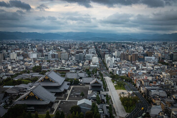 view from Kyoto Tower at sunset, aerial view over kyoto, japan, urban, sunset, dawn, metropolis