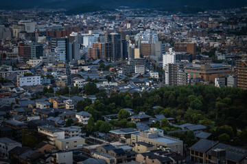 view from Kyoto Tower at sunset, aerial view over kyoto, japan, urban, sunset, dawn, metropolis
