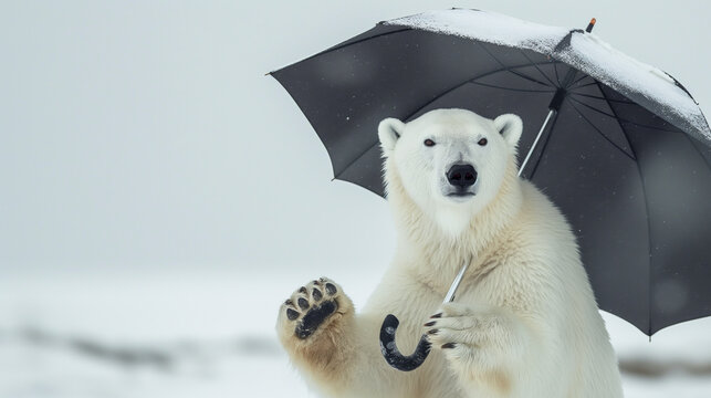 Urso polar segurando um guarda-chuva