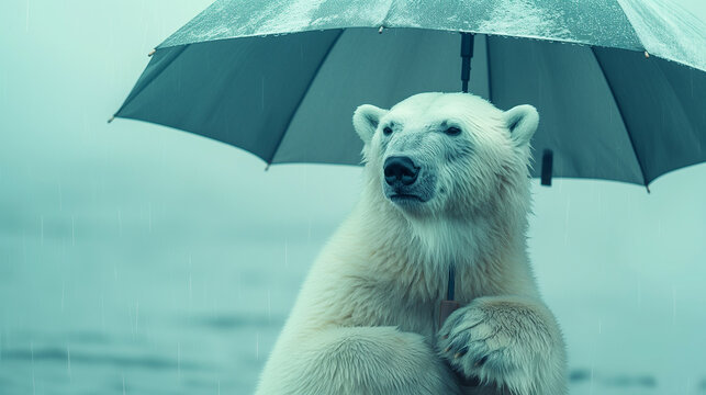 Urso polar segurando um guarda-chuva
