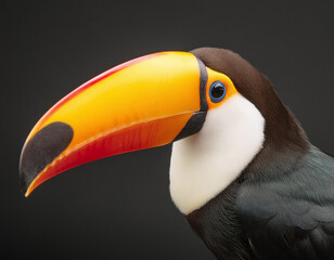 Naklejka premium Toco Toucan with colorful beak on dark background