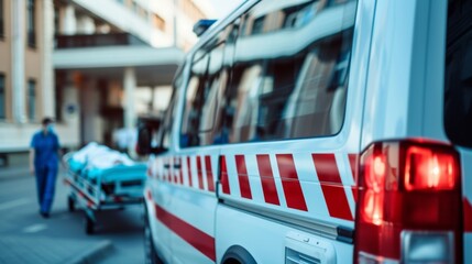 Rescue team staff working to transport injured patient to ambulance to hospital