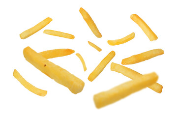 Falling french fries, potato fry on transparent background png