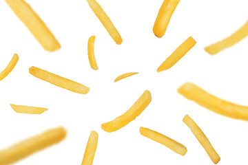 Falling french fries, potato fry on transparent background png