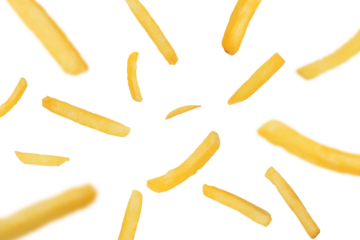 Falling french fries, potato fry on transparent background png