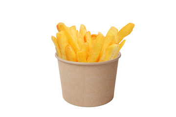 French fries in paper bucket on transparent background png