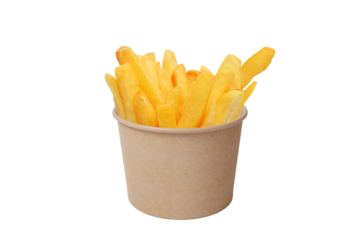 French fries in paper bucket on transparent background png