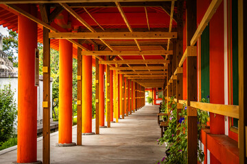 sanjusangendo, sanjusangen-do, temple, kyoto, shrine, zen, religious, japan, holy, vermilion, corridor, path