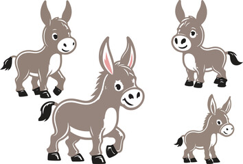 donkey cartoon Silhouette on White Background . ANIMALS, VECTOR.