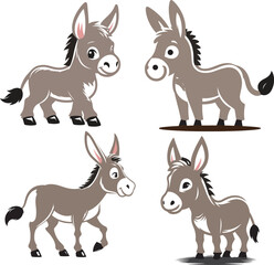 donkey cartoon Silhouette on White Background . ANIMALS, VECTOR.