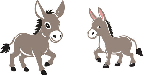 donkey cartoon Silhouette on White Background . ANIMALS, VECTOR.