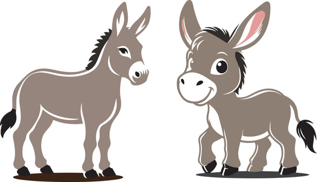donkey cartoon Silhouette on White Background . ANIMALS, VECTOR.