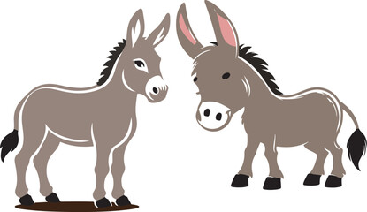 donkey cartoon Silhouette on White Background . ANIMALS, VECTOR.