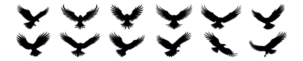 Eagle silhouettes set, pack of vector silhouette design, isolated background