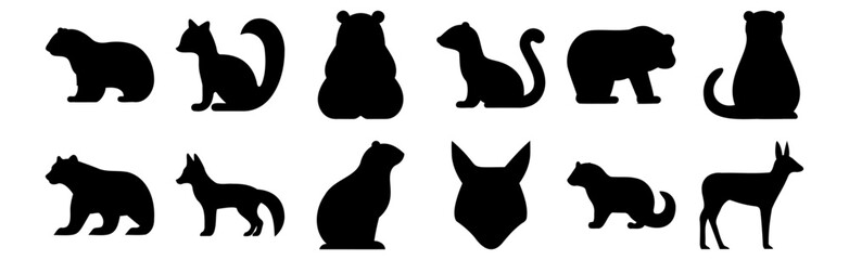 Animals silhouettes set, pack of vector silhouette design, isolated background