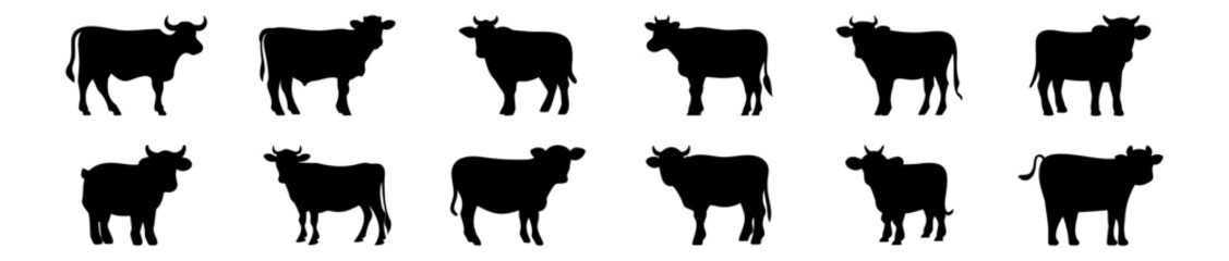 Cow silhouettes set, pack of vector silhouette design, isolated background